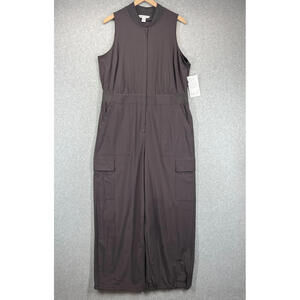 Athleta Brooklyn Jumpsuit Womens 16 Athleisure Lightweight Shale Pockets NWT